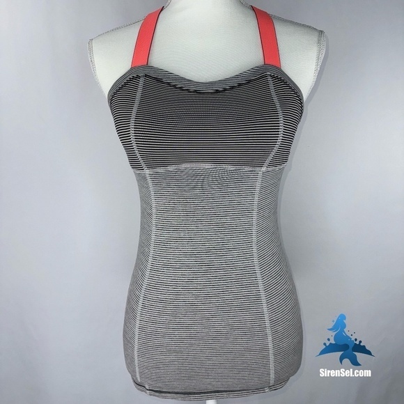 1056 lululemon Run: Catch Me Tank - Size 2 - Black/White Stripe Coral Pink - Picture 1 of 16